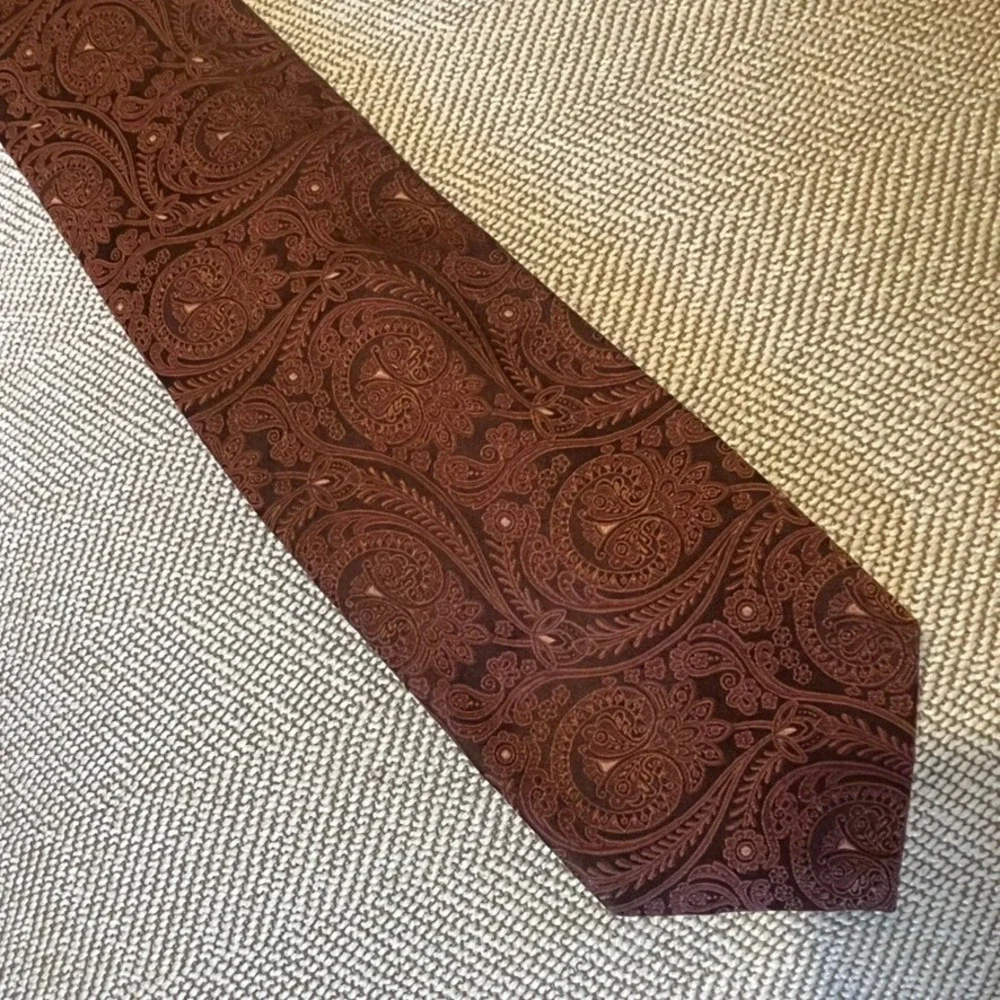 Brioni Silk Necktie Mens Brown Paisley Jacquard Italy Sartorial Dark‎ Academia